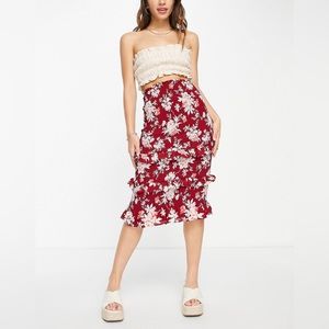 NWOT Abercombie & Fitch Red Floral Midi Skirt💃